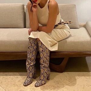 Snake print block heel boots